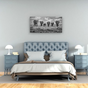 Tablou Canvas - Elefanti, Familie, Alb-Negru, Dragut, 50 x 100 cm - Img 3