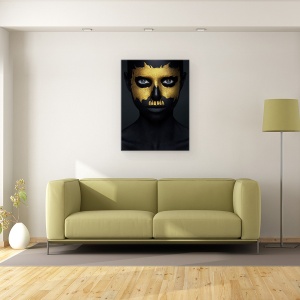 Tablou canvas - Fata Aurie, Vopsea, Pictura Faciala, 50 x 70 cm - Img 2