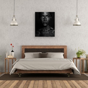 Tablou canvas - Fata Neagra, Alb-Negru, Nisip, Praf, Portret, 60 x 75 cm - Img 3