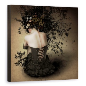 Tablou canvas - Fata Parfumata In Noapte, Rochie, Noapte, Floare, 90 x 90 cm