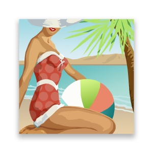 Tablou Canvas - Femeie, Plaja, Vara, Minge, Nisip, Mare, 60 x 60 cm