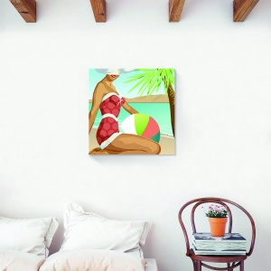 Tablou decorativ canvas plajă cu femeie jucând mingea