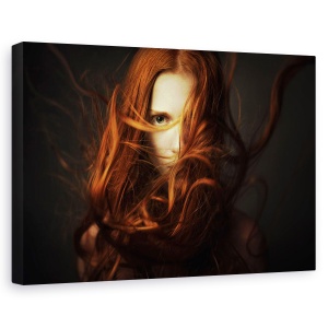 Tablou canvas - Femeie, Portret, Femeie, Par, Par Rosu, Ochi, 60 x 90 cm