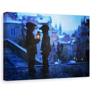 Tablou canvas - Flacara Mica, Noapte, Strada, Copil, Lampa, 60 x 90 cm