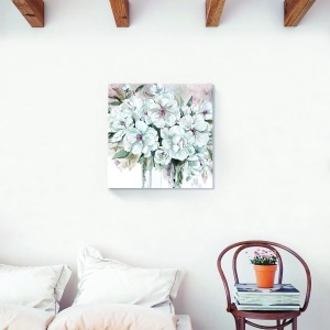 Tablou decorativ canvas floral cu buchet de bujori albi, 60x60 cm