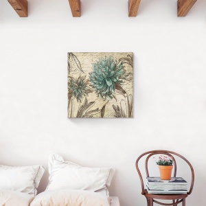 Tablou decorativ floral turcoaz pe canvas 60x60 cm