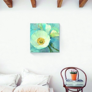 Tablou decorativ floral vintage alb pe canvas 60x60 cm