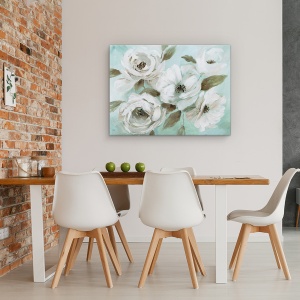 Tablou canvas - Flori, Alb, Culoare Jad, Pictura, 50 x 70 cm - Img 4