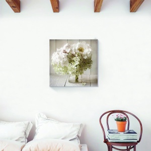 Tablou decorativ floral canvas cu flori albe într-o vază 60x60 cm
