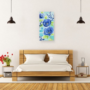 Tablou canvas - Flori Albastre, Fundal Albastru, Pictura, 50 x 100 cm - Img 3