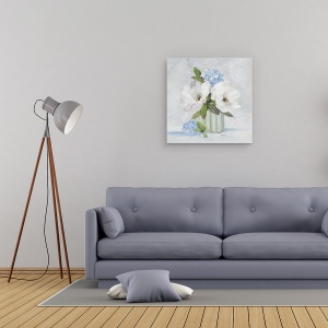 Tablou canvas - Flori, Albastru, Alb, Flori Jucause, Pictura, 60 x 60 cm - Img 2
