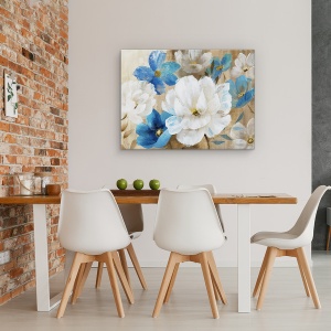 Tablou canvas - Flori, Albastru, Alb, Gradina, Pictura, 50 x 70 cm - Img 4