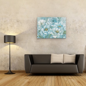 Tablou canvas - Flori Albe, Albastru, Pictura, 50 x 70 cm - Img 2