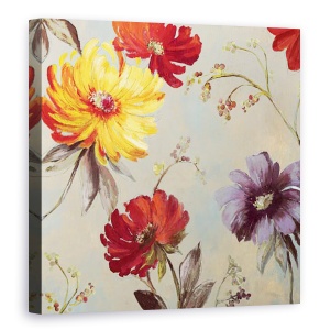 Tablou canvas - Flori, Flori, Galben, Rosu, Violet, Pictura, 60 x 60 cm