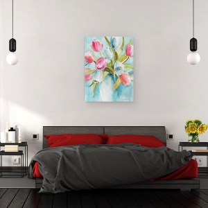 Tablou canvas - Flori, Lalele, Colorate, Vaza, Pictura, 50 x 70 cm - Img 3