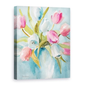 Tablou canvas - Flori, Lalele, Colorate, Vaza, Pictura, 75 x 100 cm