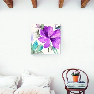 Tablou decorativ modern living canvas cu flori mov și albastru 60x60 cm