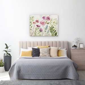 Tablou canvas - Flori, Pictura, Violet, Alb, Roz, Albastru, 75 x 100 cm - Img 3