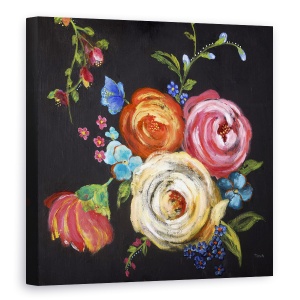 Tablou canvas - Flori, Trandafiri, Colorat, Fundal Negru, Pictura, 90 x 90 cm