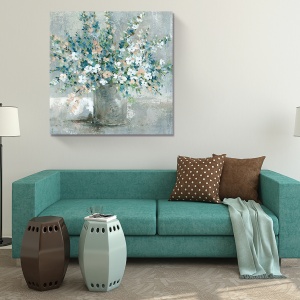 Tablou decorativ modern living cu flori într-o vază pe canvas