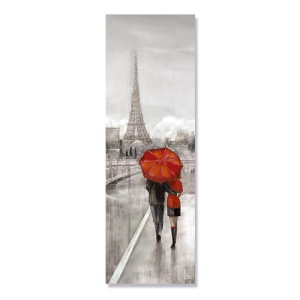 Tablou Canvas - Franta, Paris, Turnul Eiffel, Pereche, Ubrela Rosie, Toamna 30 x 90 cm