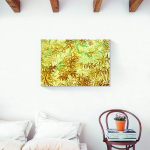 Tablou canvas frunze galbene pe fundal închis, 80x120 cm