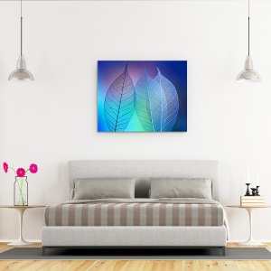 Tablou Canvas - Frunze Prismatice, Macro, Linii, Culori, Delicat, Albastru, Elegant, 40 x 50 cm - Img 3