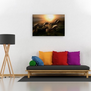 Tablou canvas - Galop De Dimineata, Soare, Cai, Animale, 60 x 90 cm - Img 2