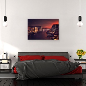 Tablou canvas - Gran Canal, Venetia, Italia, Apus De Soare, Noapte, Rosu, 60 x 90 cm - Img 3