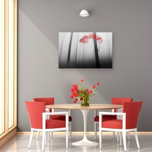 Tablou canvas - Iluzie, Ceata, Copaci, Padure, Stare De Spirit, Rosu, 60 x 90 cm - Img 4