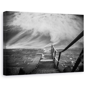 Tablou canvas - In Adancul Marii, Peisaj, Peisaj Marin, Alb-Negru, Feroviar, Scara, 40 x 60 cm