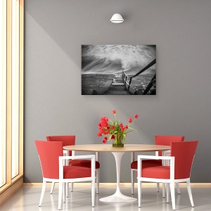 Tablou canvas - In Adancul Marii, Peisaj, Peisaj Marin, Alb-Negru, Feroviar, Scara, 40 x 60 cm - Img 4