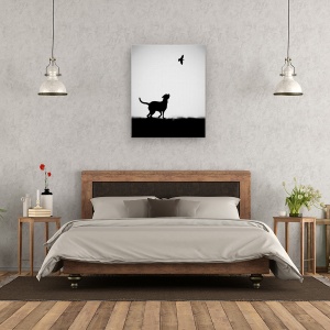 Tablou canvas - Indiciul, Alb-Negru, Grafic, Caine, Pasare, 40 x 50 cm - Img 3
