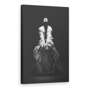 Tablou canvas - Ingeras, Alb-Negru, Portret, Om, Pana, Pasare, 60 x 90 cm