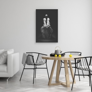 Tablou canvas - Ingeras, Alb-Negru, Portret, Om, Pana, Pasare, 60 x 90 cm - Img 4