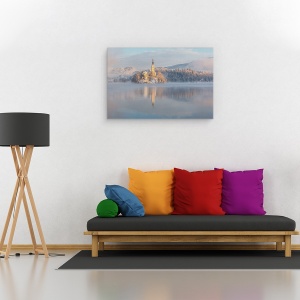 Tablou canvas - Lacul Bled, Rasarit De Soare, Zapada, Munte, Iarna, 40 x 60 cm - Img 2