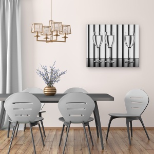 Tablou canvas - Linii, Natura Moarta, Alb-Negru, Sticla, Ochelari, Pahare De Vin, 60 x 75 cm - Img 4