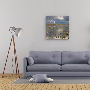 Tablou canvas - Lumina Farului Intalneste Curcubeul, Apa, Peisaj, Patrat, Far, 60 x 60 cm - Img 2