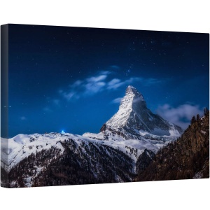 Tablou canvas - Luna Plina la Matterhorn, Matterhorn, Munte, Noapte, Nori, Joaca, Elvetia, 60 x 90 cm
