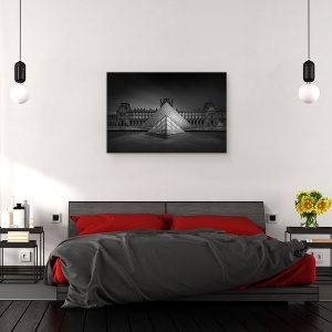 Tablou canvas - Luvru, Paris, Franta, Arhitectura, Alb-Negru, Intuneric, 40 x 60 cm - Img 3