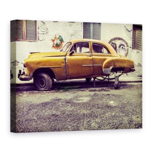 Tablou canvas - Masina Veche Si Pisica Batrana, Strada, Havana, Cuba, Masina, 50 x 70 cm