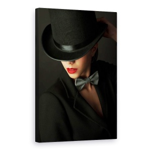 Tablou canvas - Misterul Ascuns, Portret, Palarie, Jacheta, Femeie, Buze, 40 x 60 cm
