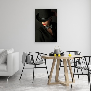Tablou canvas - Misterul Ascuns, Portret, Palarie, Jacheta, Femeie, Buze, 40 x 60 cm - Img 4