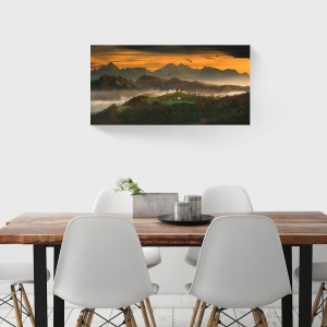 Tablou decorativ canvas montan cu pădure și apus