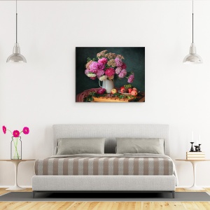 Tablou Canvas - Natura Moarta, Buchet, Flori,Mere, Fructe, 40 x 50 cm - Img 3