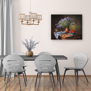 Tablou Canvas - Natura Moarta, Cirese, Buchet, Vaza, Rustic, Cana, 60 x 75 cm - Img 4
