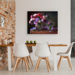 Tablou Canvas - Natura Moarta Cu Asteri si Zinnias, 75 x 100 cm - Img 4