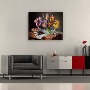 Tablou Canvas - Natura Moarta Cu Irisuri Si Mere, 60 x 75 cm - Img 2