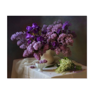 Tablou Canvas - Natura Moarta, Flori, Liliac, Lacrimioara, Ceasca, 80 x 100 cm