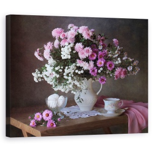 Tablou Canvas - Natura Moarta, Vara, Flori, Vaza, Floare, Tabel, Natura Statica, 60 x 75 cm